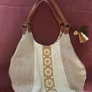 Global Desi Beige and Brown Shoulder Bag